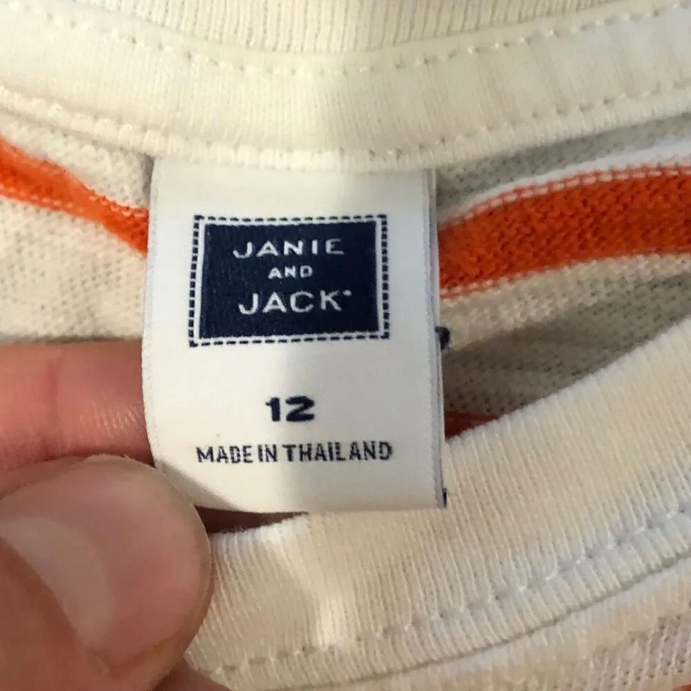 Janie & Jack 12 Orange White Striped Slub Pocket Tee Shirt